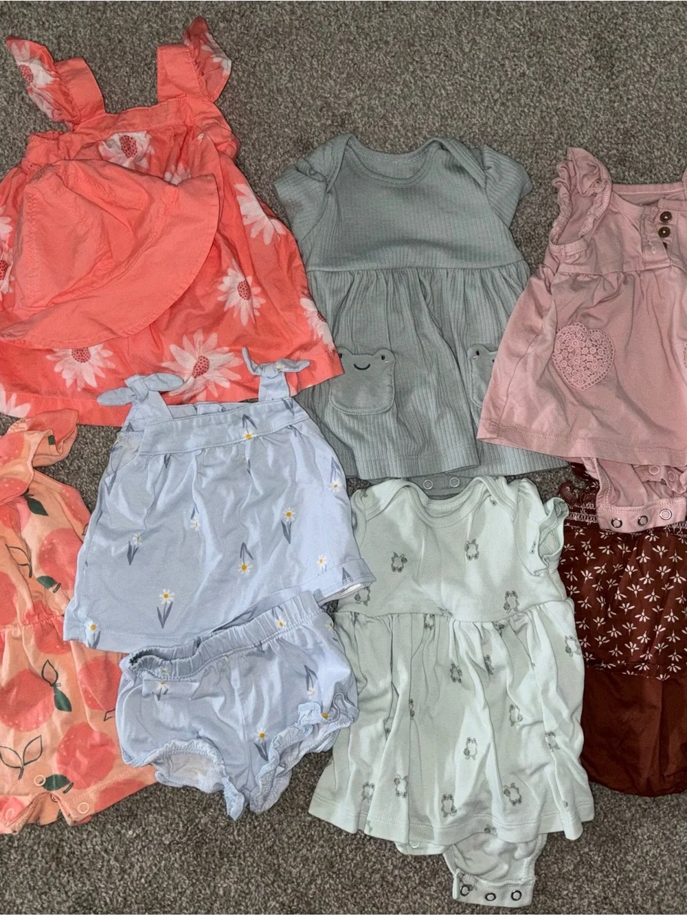 Carter's Coral, Pink, Light Blue, Sage & White Baby Girls Dress & Romper Mix